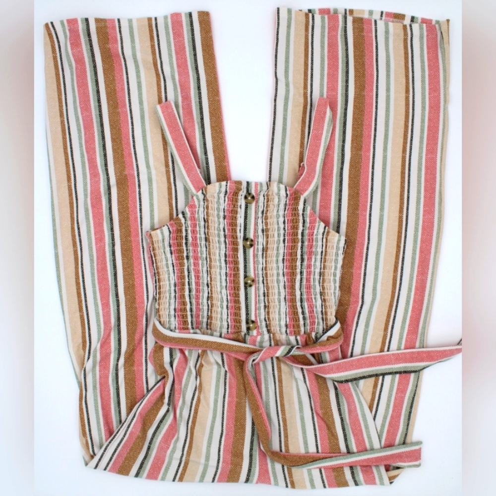 Romper Pants – White, Pink & Brown Stripes | Size XS - Picture 1 of 5